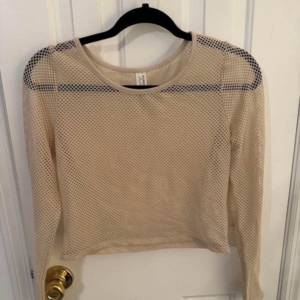Express Cream Mesh Long Sleeve Top